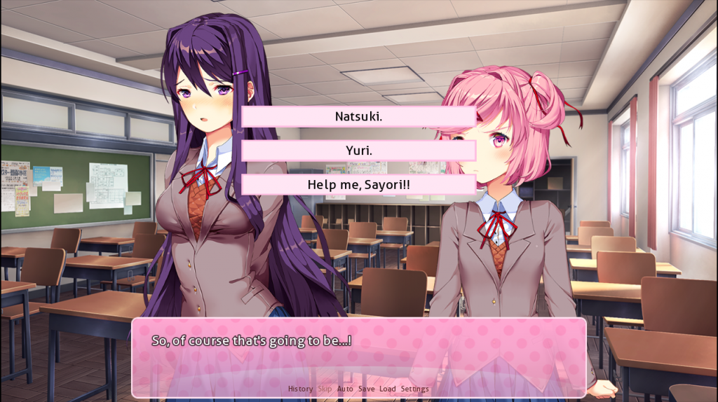 An example of three options a player can choose in a visual novel.