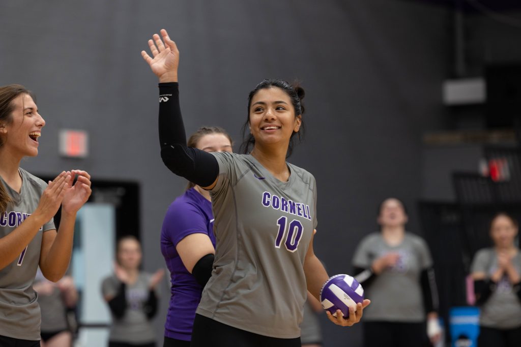 Ilah Perez-Johnson waves to the crowd during starting lineups prior to the Rams' October 7 match in Mount Vernon.