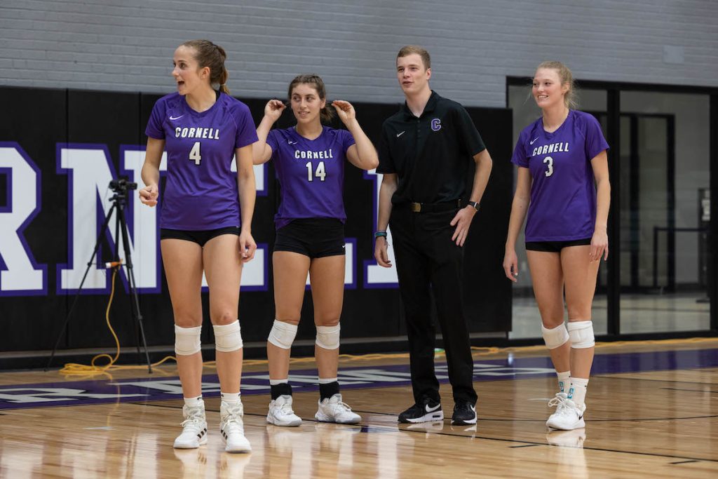 Rory Light, Olivia Richards and Grace Marti on 2022 Senior Day with Technical Coordinator Paul Hageman 