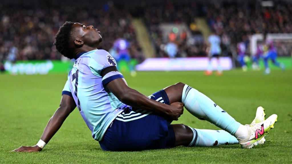 Injured Arsenal's Attacking Winger, Bukayo Saka.