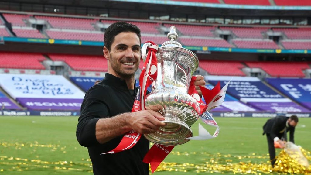 Arteta clinching his first FA cup win at Arsenal's COVID impacted, empty stadium in 2020.