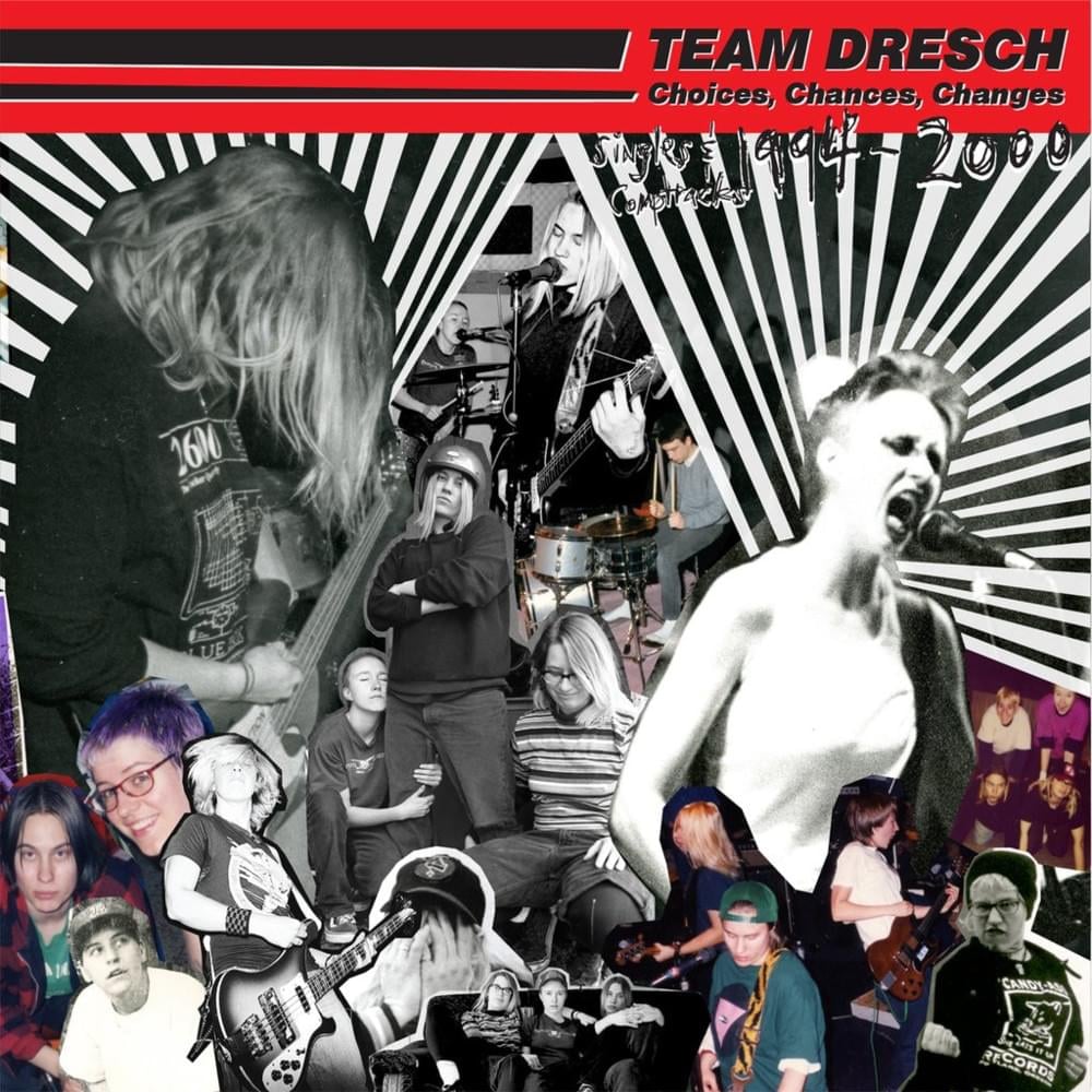 Cover of Team Dresch's album that is a collage of different images of the band