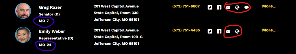where to find your senator and representative and what to click on to contact them