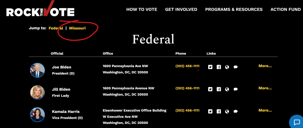 demonstration of where to go to find your representatives